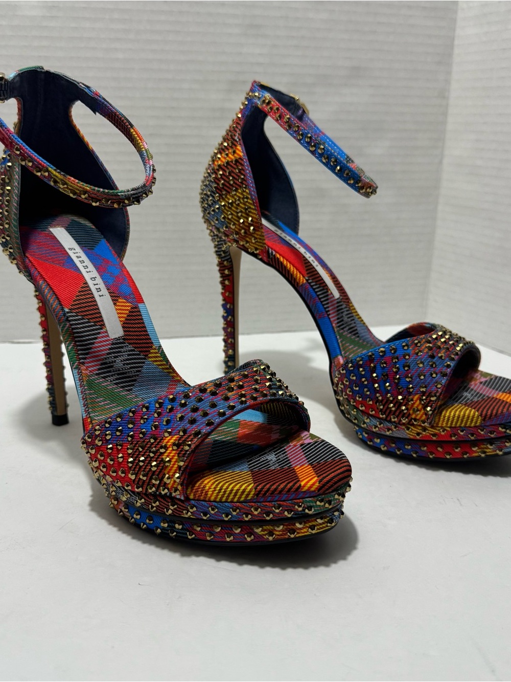 Gianni Bini Multicolor Studded Plaid Platform Heels - Picture 2 of 8